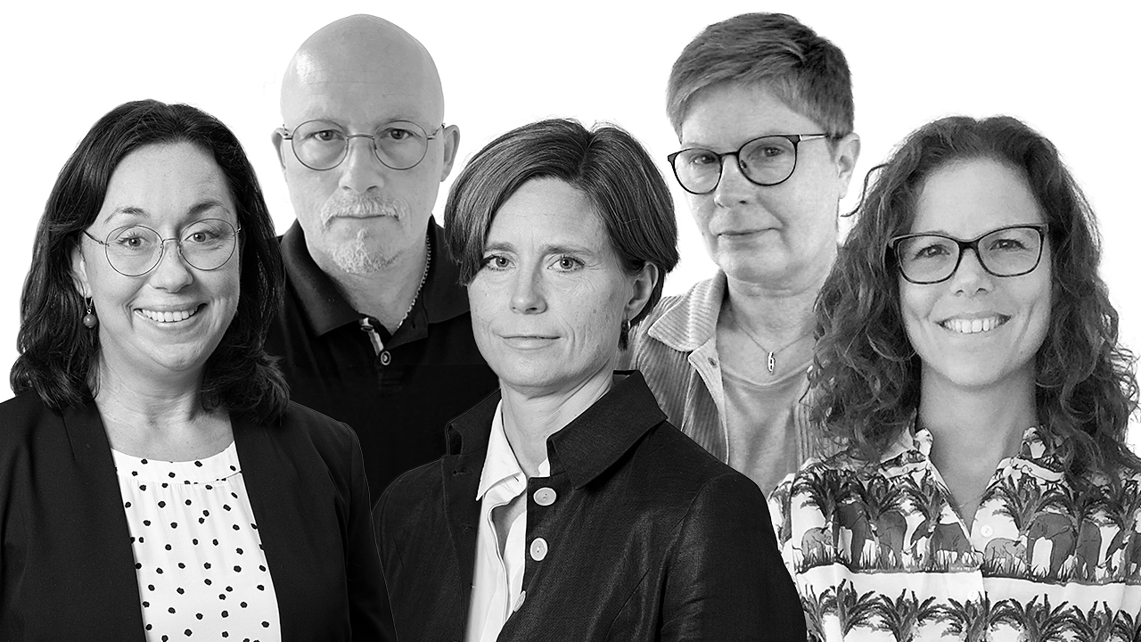 De fem personerna som deltar i poddavsnittet.